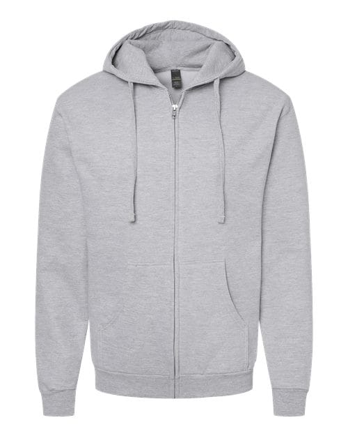 Tultex 331 Unisex Full-Zip Hooded Sweatshirt in Heather Grey