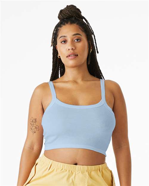 1012 Women's Micro Rib Spaghetti Strap Tank in Solid Baby Blue Blend