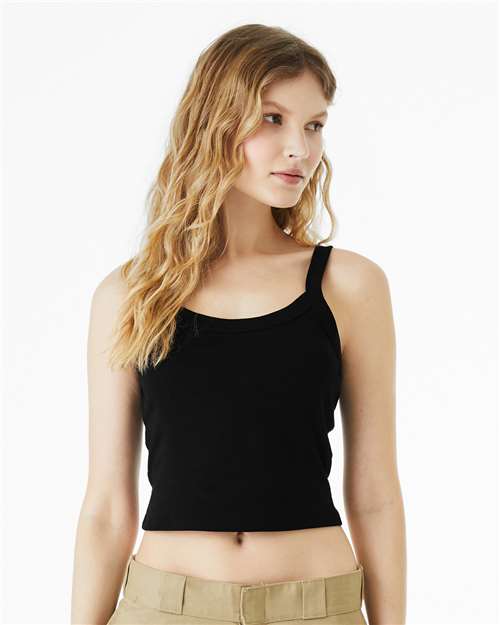 1012 Women's Micro Rib Spaghetti Strap Tank in Solid Black Blend