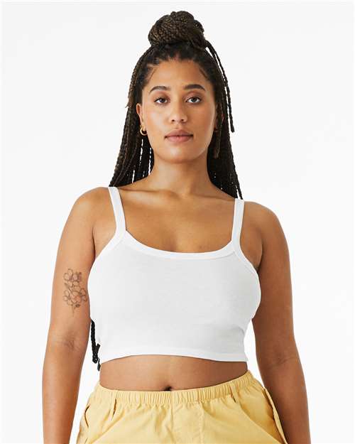1012 Women's Micro Rib Spaghetti Strap Tank in Solid White Blend