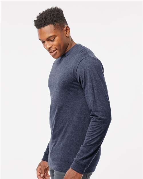 Unisex Heavyweight Jersey Long Sleeve T-Shirt - OnModelSide - B31059253 - Heather Denim
