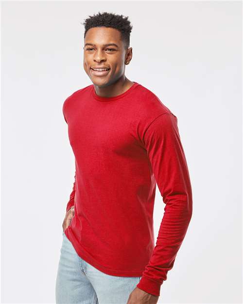 Unisex Heavyweight Jersey Long Sleeve T-Shirt - OnModelSide - B31059123 - Red