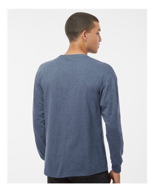 Unisex Gold Soft Touch Long Sleeve T-Shirt - OnModelBack - B01742663 - Heather Navy