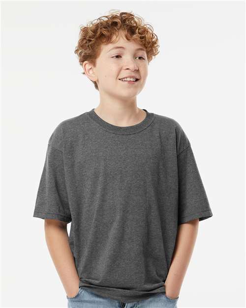 Youth Gold Soft Touch T-Shirt - OnModelFront - B01842592 - Dark Heather