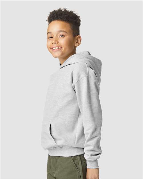 Youth Softstyle® Midweight Hooded Sweatshirt - OnModelSide - B00960582 - Sport Grey