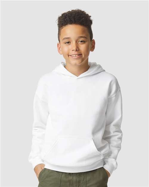 Youth Softstyle® Midweight Hooded Sweatshirt - OnModelFront - B00960002 - White