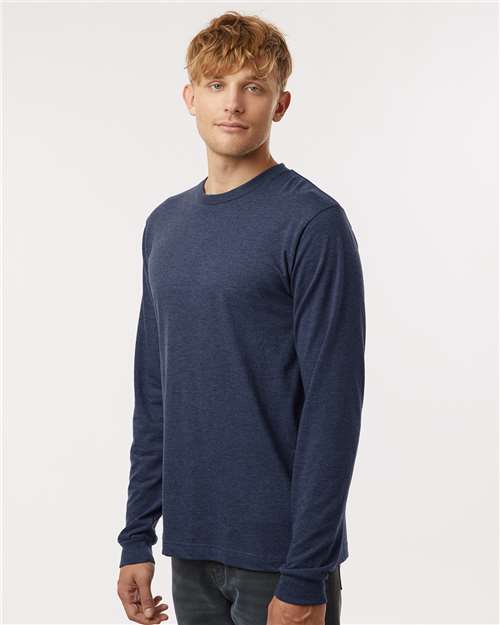 Unisex Fine Jersey Long Sleeve T-Shirt - OnModelSide - B00059149 - Heather Denim