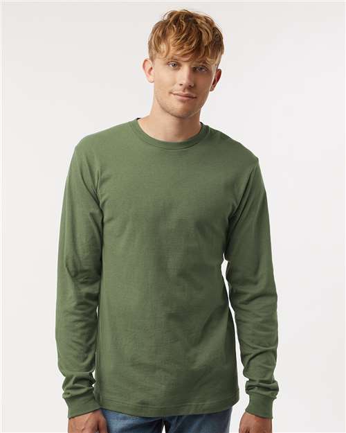 Unisex Fine Jersey Long Sleeve T-Shirt - OnModelFront - B00059219 - Military Green