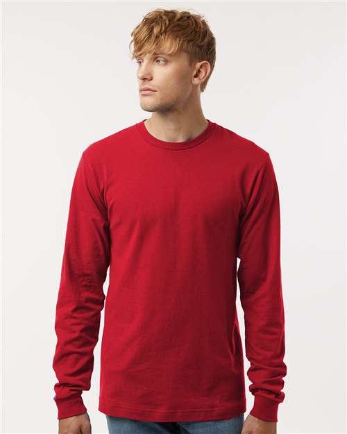 Unisex Fine Jersey Long Sleeve T-Shirt - OnModelFront - B00059329 - Red