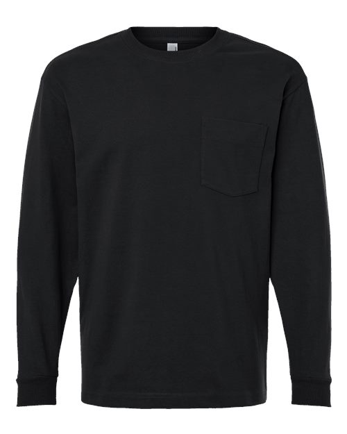 Unisex Super Heavyweight Long Sleeve Pocket Tee - Front - B03527503 - Black
