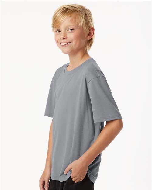 Youth Pro-Lock Performance T-Shirt - OnModelSide - B00896092 - Heather Steel
