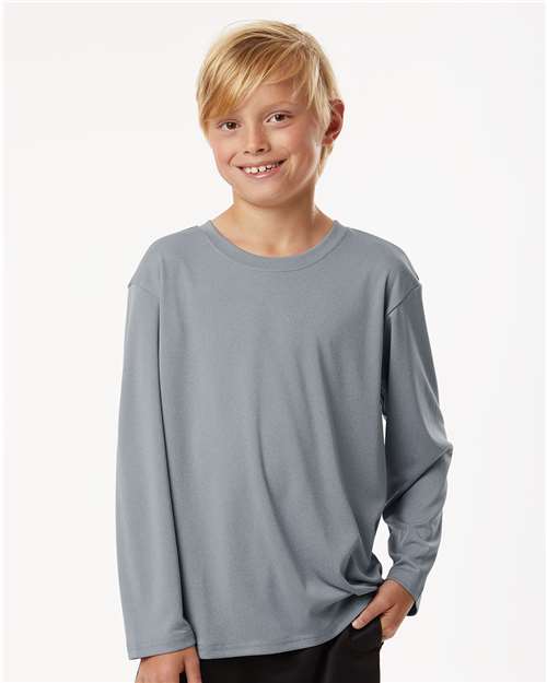 Youth Pro-Lock Performance Long Sleeve T-Shirt - OnModelFront - B00996092 - Heather Steel