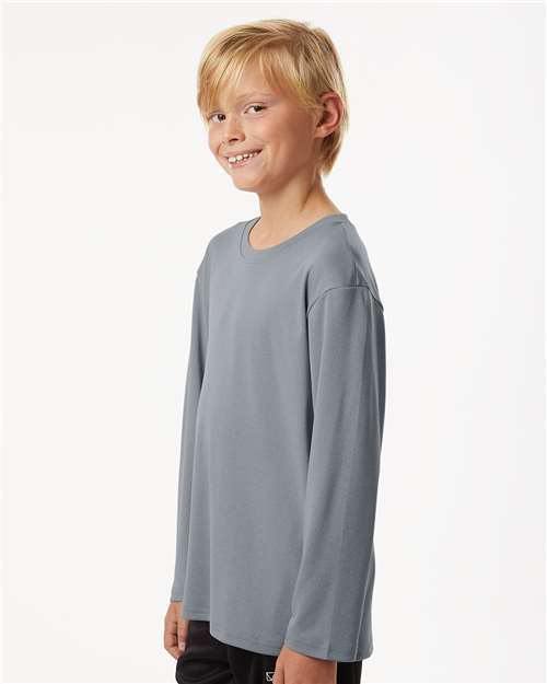 Youth Pro-Lock Performance Long Sleeve T-Shirt - OnModelSide - B00996092 - Heather Steel