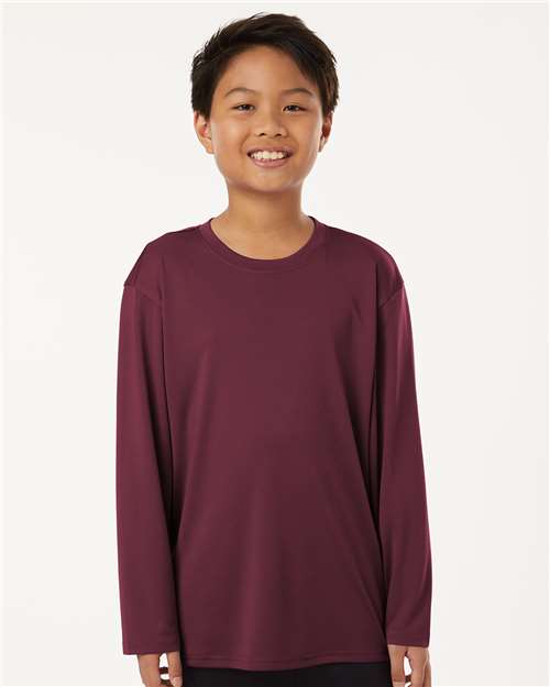 Youth Pro-Lock Performance Long Sleeve T-Shirt - OnModelFront - B00996532 - Maroon