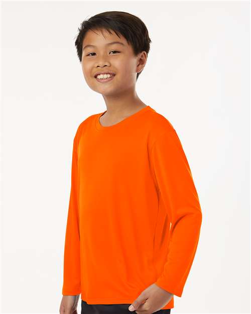 Youth Pro-Lock Performance Long Sleeve T-Shirt - OnModelSide - B00996662 - Neon Orange