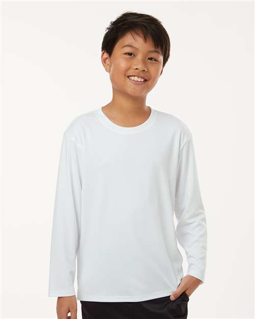 Youth Pro-Lock Performance Long Sleeve T-Shirt - OnModelFront - B00996002 - White