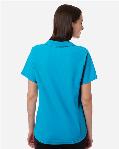 Women's Resolve CVC Performance Pique Polo - OnModelBack - B263A7762 - Electric Blue