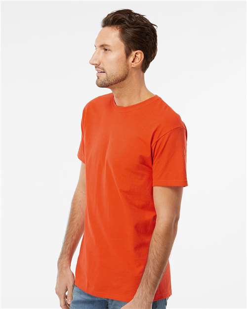 Men's Gold Soft Touch T-Shirt - OnModelSide - B01542323 - Burnt Orange
