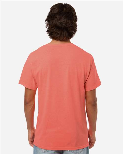 Men's Gold Soft Touch T-Shirt - OnModelBack - B01542053 - Heather Coral