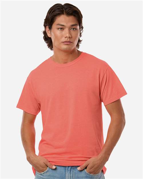 Men's Gold Soft Touch T-Shirt - OnModelFront - B01542053 - Heather Coral