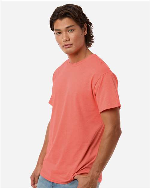 Men's Gold Soft Touch T-Shirt - OnModelSide - B01542053 - Heather Coral