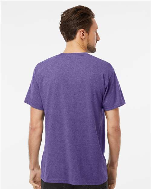 Men's Gold Soft Touch T-Shirt - OnModelBack - B01542643 - Heather Purple