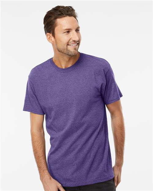Men's Gold Soft Touch T-Shirt - OnModelFront - B01542643 - Heather Purple