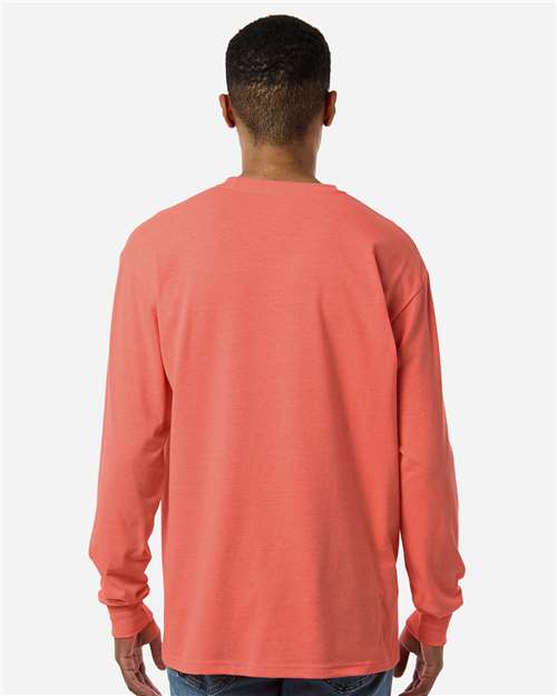 Unisex Gold Soft Touch Long Sleeve T-Shirt - OnModelBack - B01742283 - Heather Coral