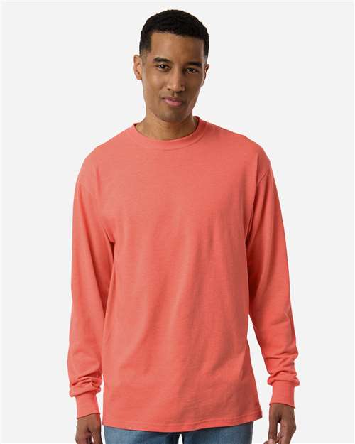 Unisex Gold Soft Touch Long Sleeve T-Shirt - OnModelFront - B01742283 - Heather Coral