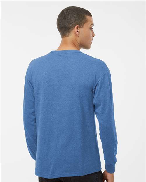 Unisex Gold Soft Touch Long Sleeve T-Shirt - OnModelBack - B01742753 - Heather Royal