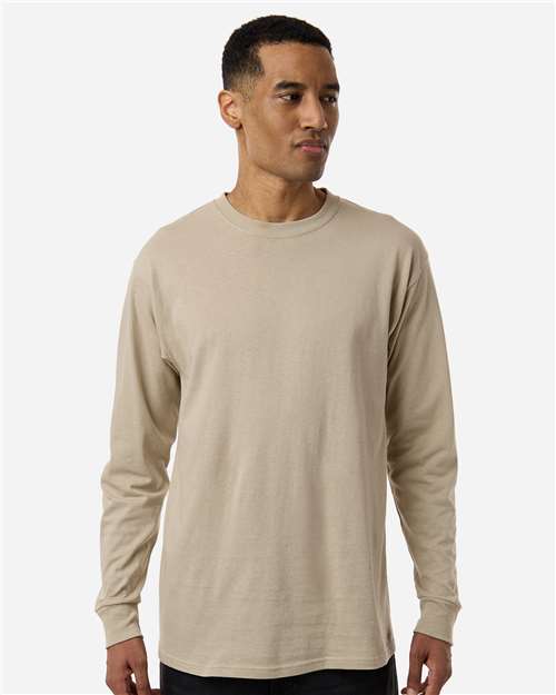 Unisex Gold Soft Touch Long Sleeve T-Shirt - OnModelFront - B01742123 - Sand