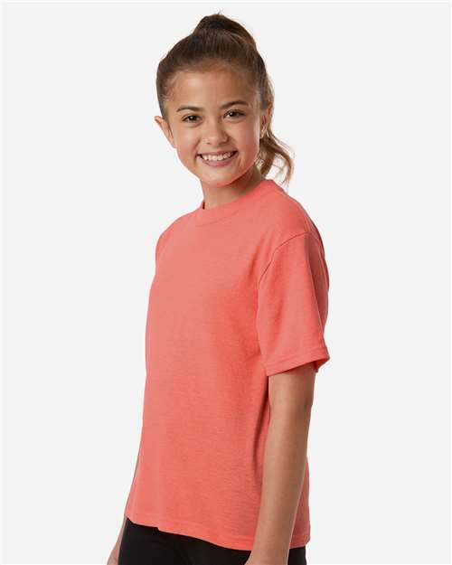Youth Gold Soft Touch T-Shirt - OnModelSide - B01842282 - Heather Coral