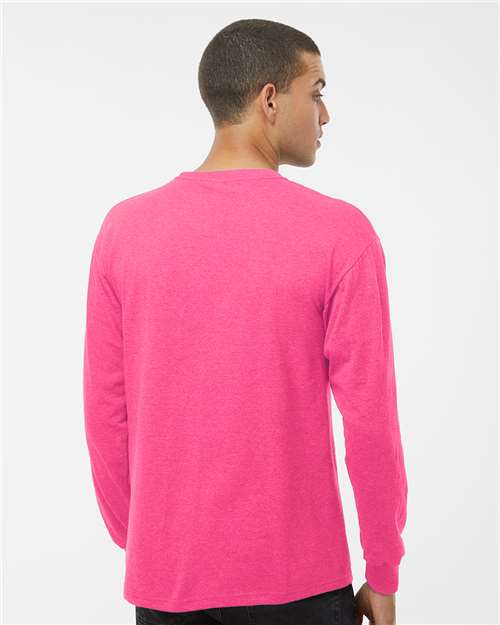 Unisex Gold Soft Touch Long Sleeve T-Shirt - OnModelBack - B01742303 - Neon Pink