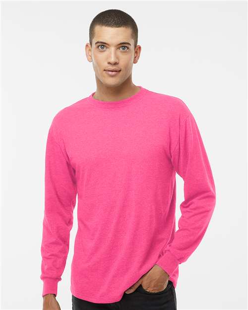 Unisex Gold Soft Touch Long Sleeve T-Shirt - OnModelFront - B01742303 - Neon Pink