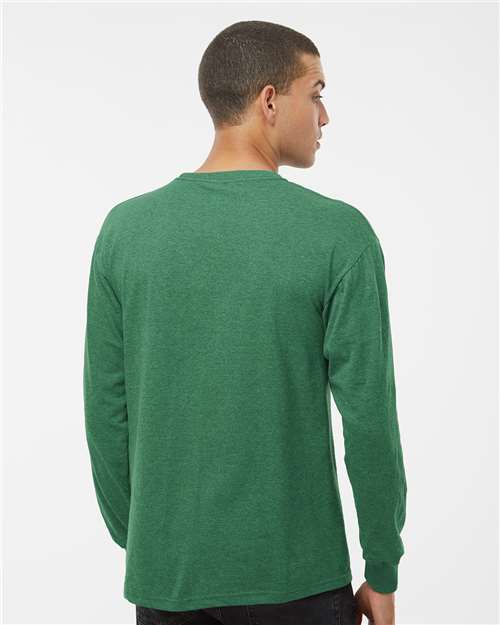 Unisex Gold Soft Touch Long Sleeve T-Shirt - OnModelBack - B01742903 - Heather Kelly Green