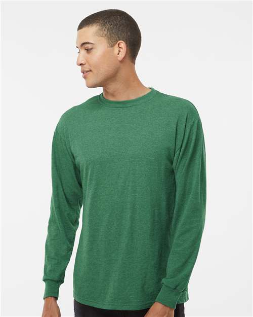 Unisex Gold Soft Touch Long Sleeve T-Shirt - OnModelFront - B01742903 - Heather Kelly Green