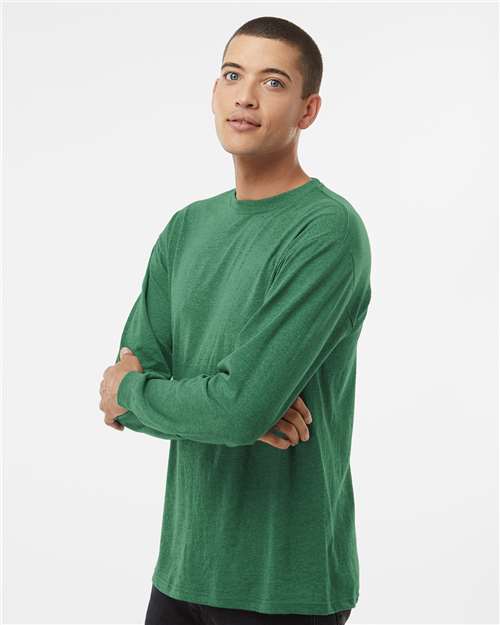 Unisex Gold Soft Touch Long Sleeve T-Shirt - OnModelSide - B01742903 - Heather Kelly Green