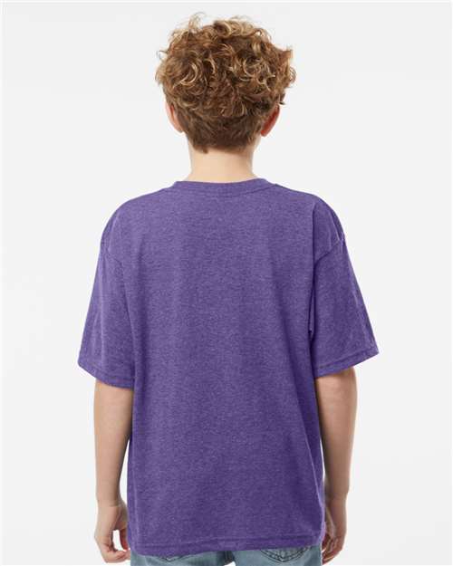 Youth Gold Soft Touch T-Shirt - OnModelBack - B01842682 - Heather Purple