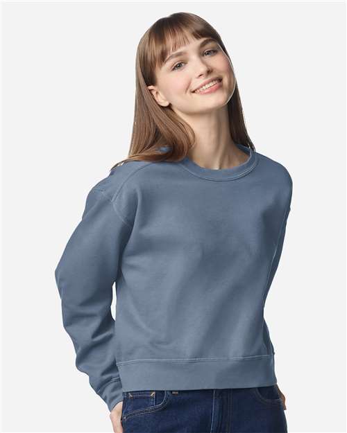 1566L Women's Garment-Dyed Mid-Length Crewneck Sweatshirt in Blue Jean