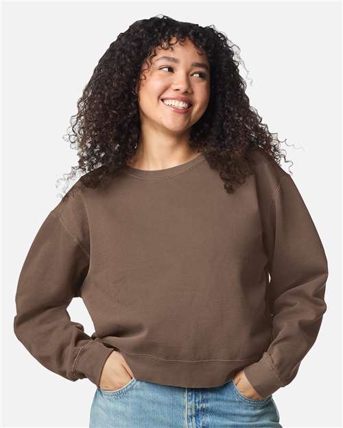 1566L Women's Garment-Dyed Mid-Length Crewneck Sweatshirt in Espresso