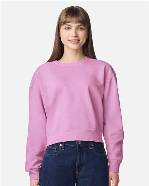 1566L Women's Garment-Dyed Mid-Length Crewneck Sweatshirt in Rose Quartz