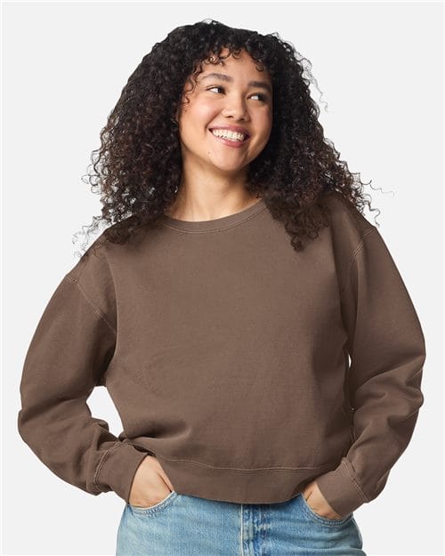1566L Women's Garment-Dyed Mid-Length Crewneck Sweatshirt in 