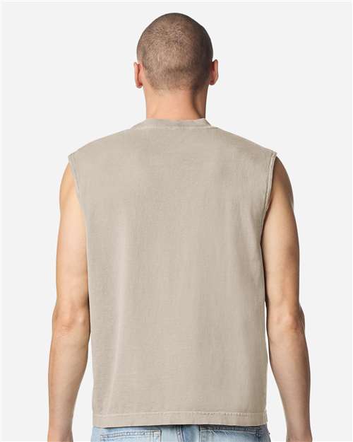 207GD-Unisex Heavyweight Cotton Garment-Dyed Mid-Length Muscle Tee in 