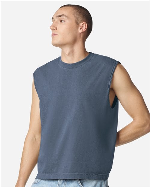 207GD-Unisex Heavyweight Cotton Garment-Dyed Mid-Length Muscle Tee in 