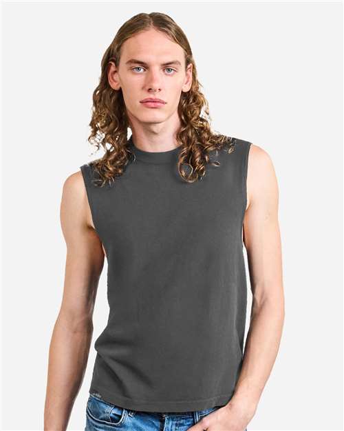 207GD-Unisex Heavyweight Cotton Garment-Dyed Mid-Length Muscle Tee in 