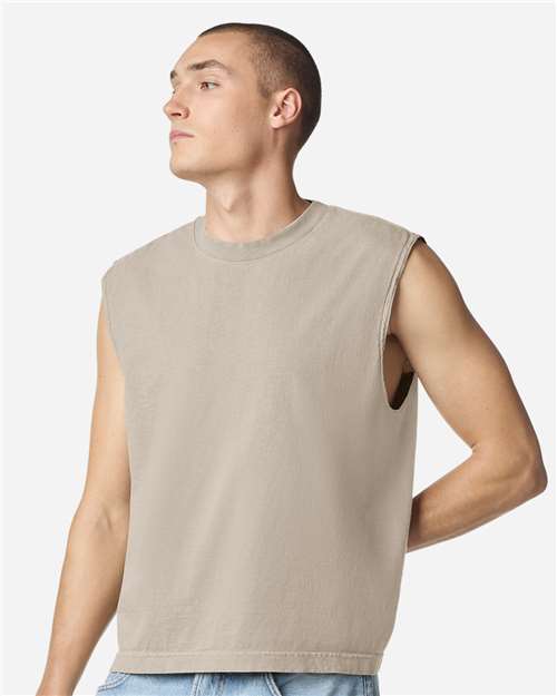 207GD-Unisex Heavyweight Cotton Garment-Dyed Mid-Length Muscle Tee in 
