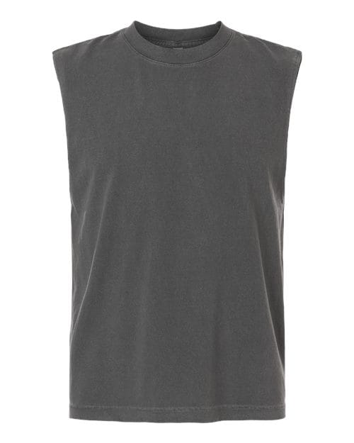 207GD-Unisex Heavyweight Cotton Garment-Dyed Mid-Length Muscle Tee in Faded Black