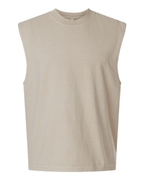 207GD-Unisex Heavyweight Cotton Garment-Dyed Mid-Length Muscle Tee in Faded Bone