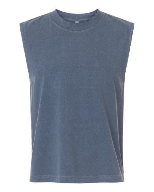 207GD-Unisex Heavyweight Cotton Garment-Dyed Mid-Length Muscle Tee in Faded Navy