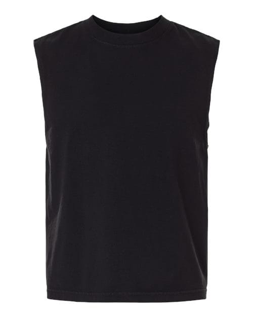 207GD-Unisex Heavyweight Cotton Garment-Dyed Mid-Length Muscle Tee in True Black